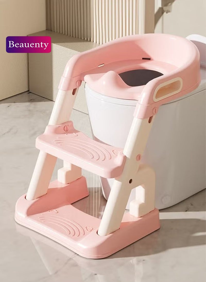 Beauenty Potty Training Seat With Step Stool Ladder And Splash Guard (Pink) - Image 1